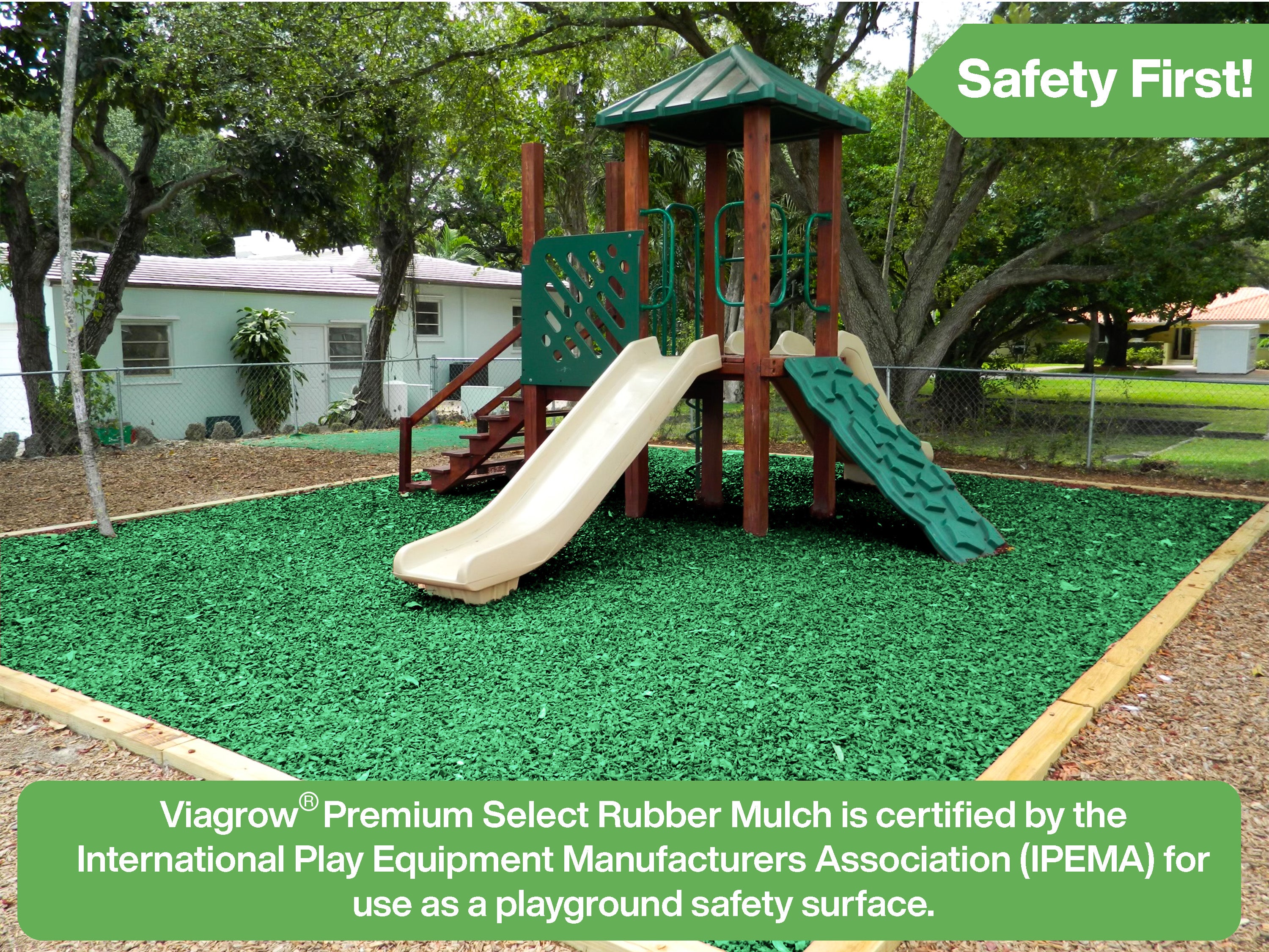 Viagrow Green Rubber Playground & Landscape Mulch, 75 cf pallet / 50 bags 1.5cf each / 2.77 Cubic Yards / 2000lbs