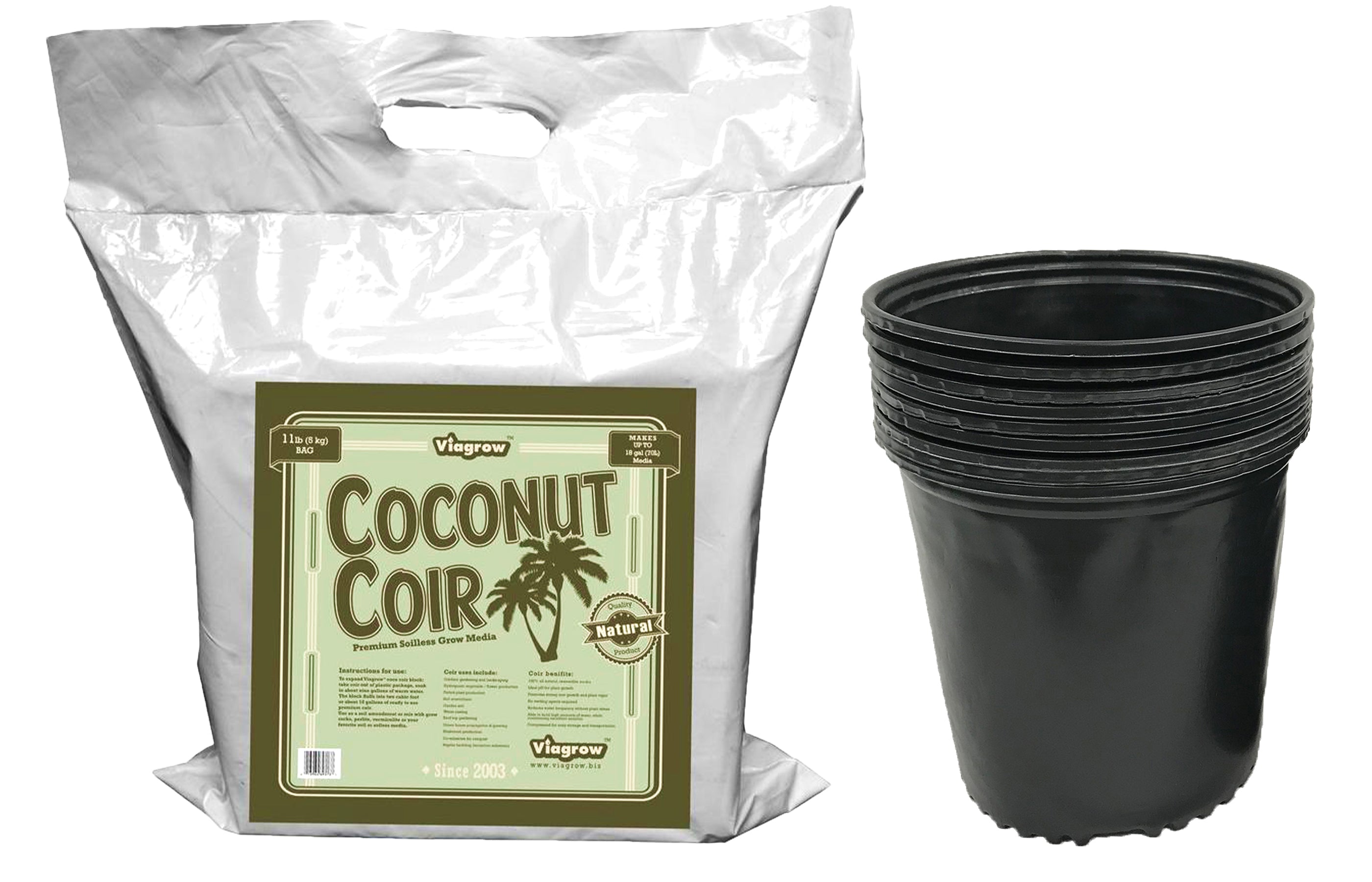 Viagrow Nursery Pot With Viagrow 5KG (11 LB) Coconut Coir Brick