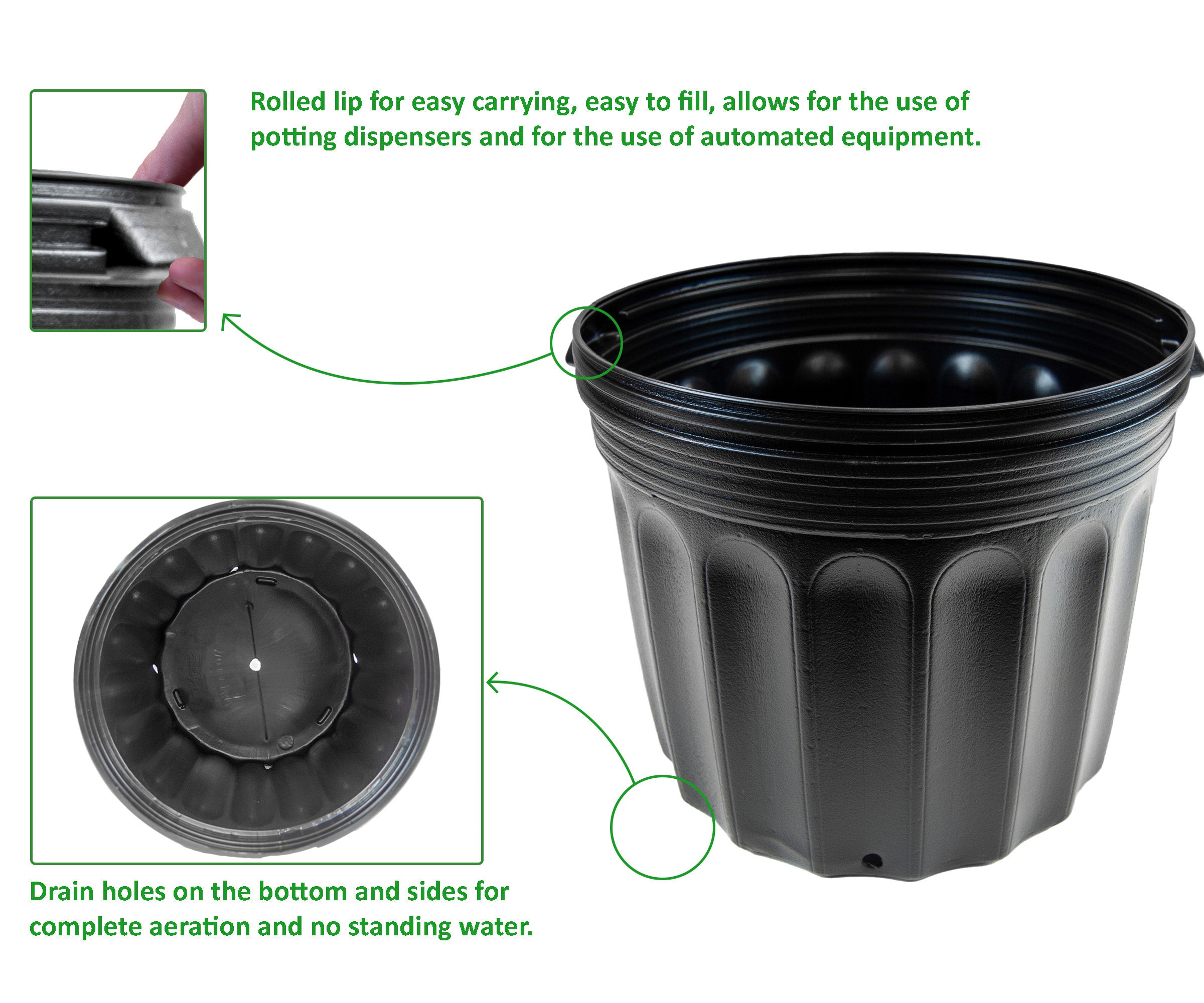 7 gallons. 11,74 po x 11,5 po Pots commerciaux de jardinage de pépinière en plastique (palette de 1440 unités)