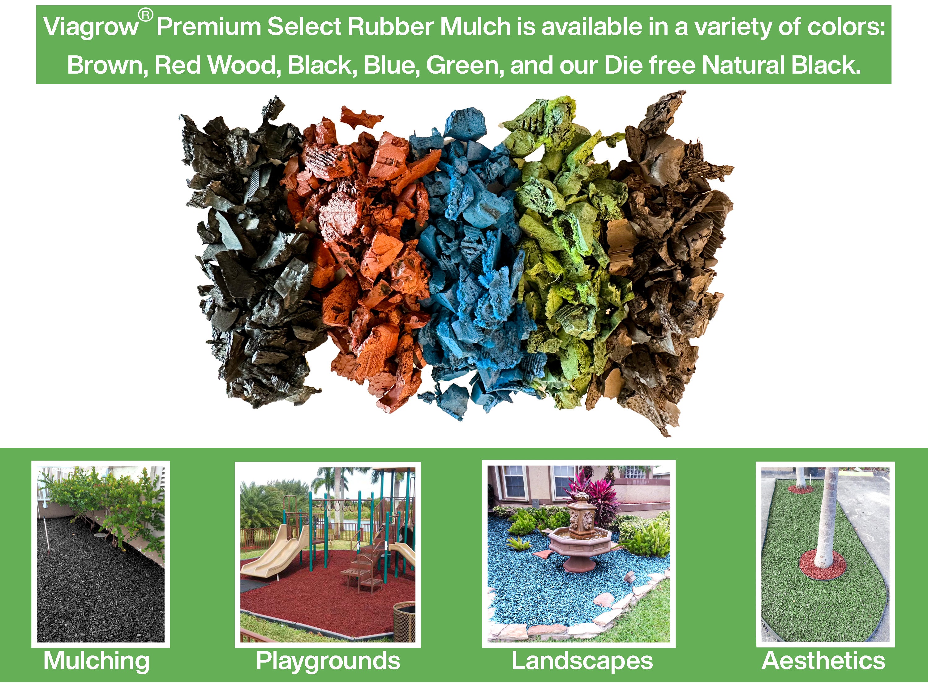 Viagrow Black Rubber Playground & Landscape Mulch, NO Dye 75 cf pallet of 50 bags / 2.77 Cubic Yards / 2000lbs