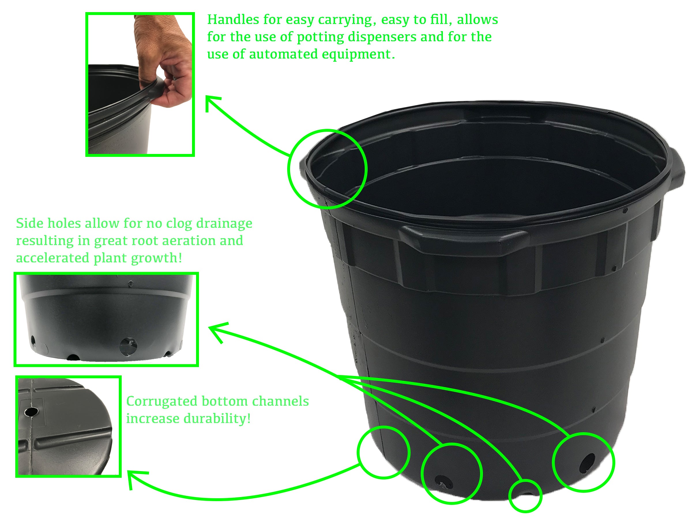 Viagrow 10 gal. Black Indoor/Outdoor Plastic Nursery Pot 