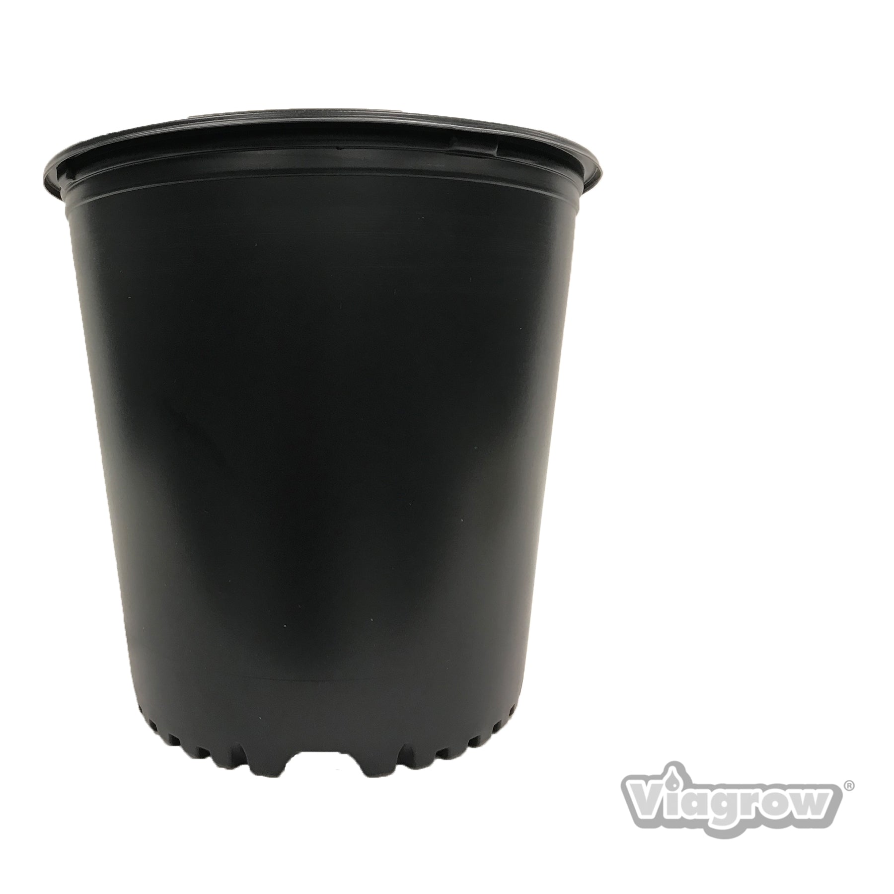 A black Viagrow 5 gallon nursery pot with a raised rim design, suitable for gardening.