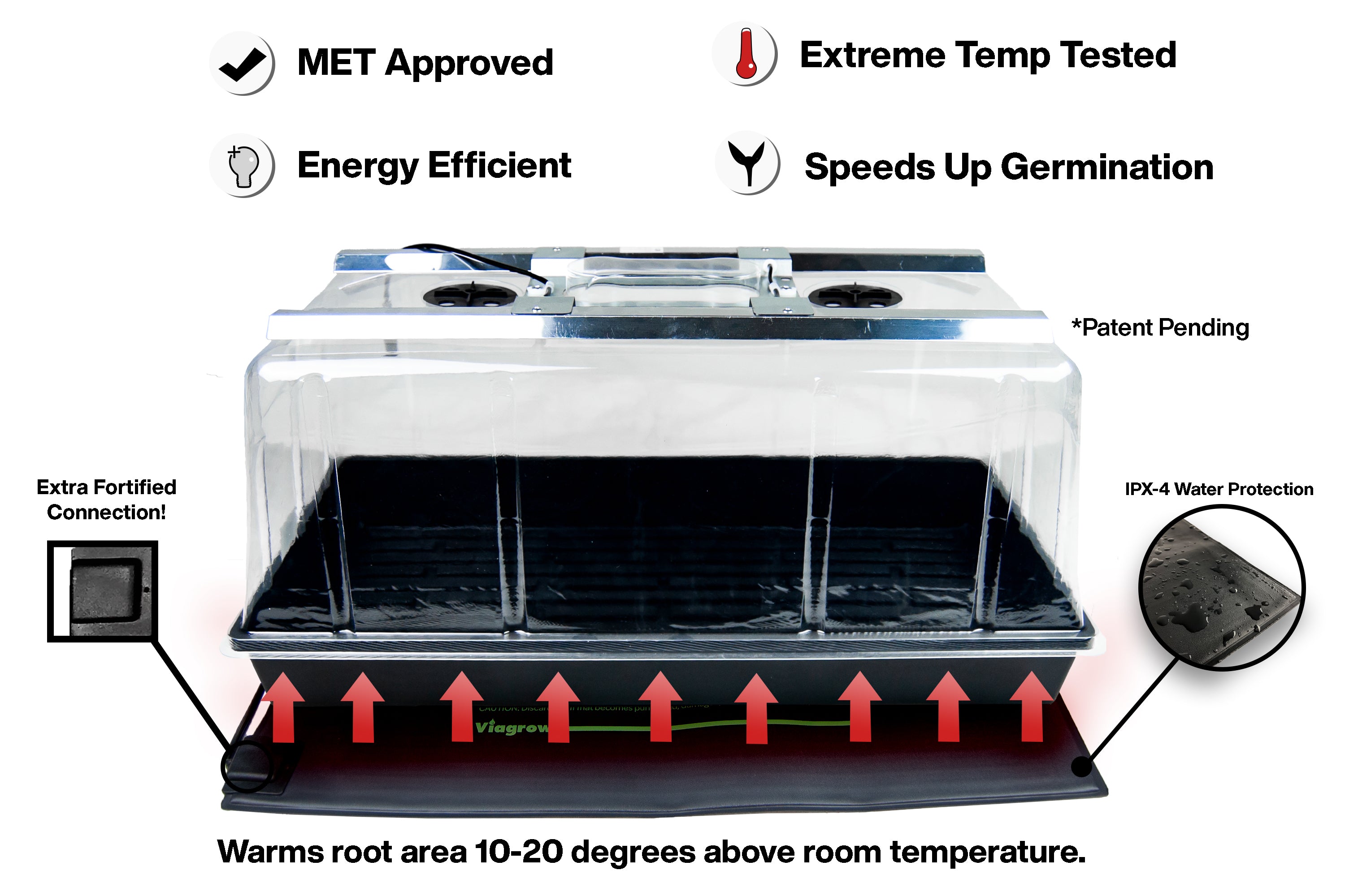 Viagrow Seedling Station Deluxe Kit with LED Grow Light, Propagation Dome, 4x Durable Seedling Tray, 50 Coir Seedling Starters & Heat Mat