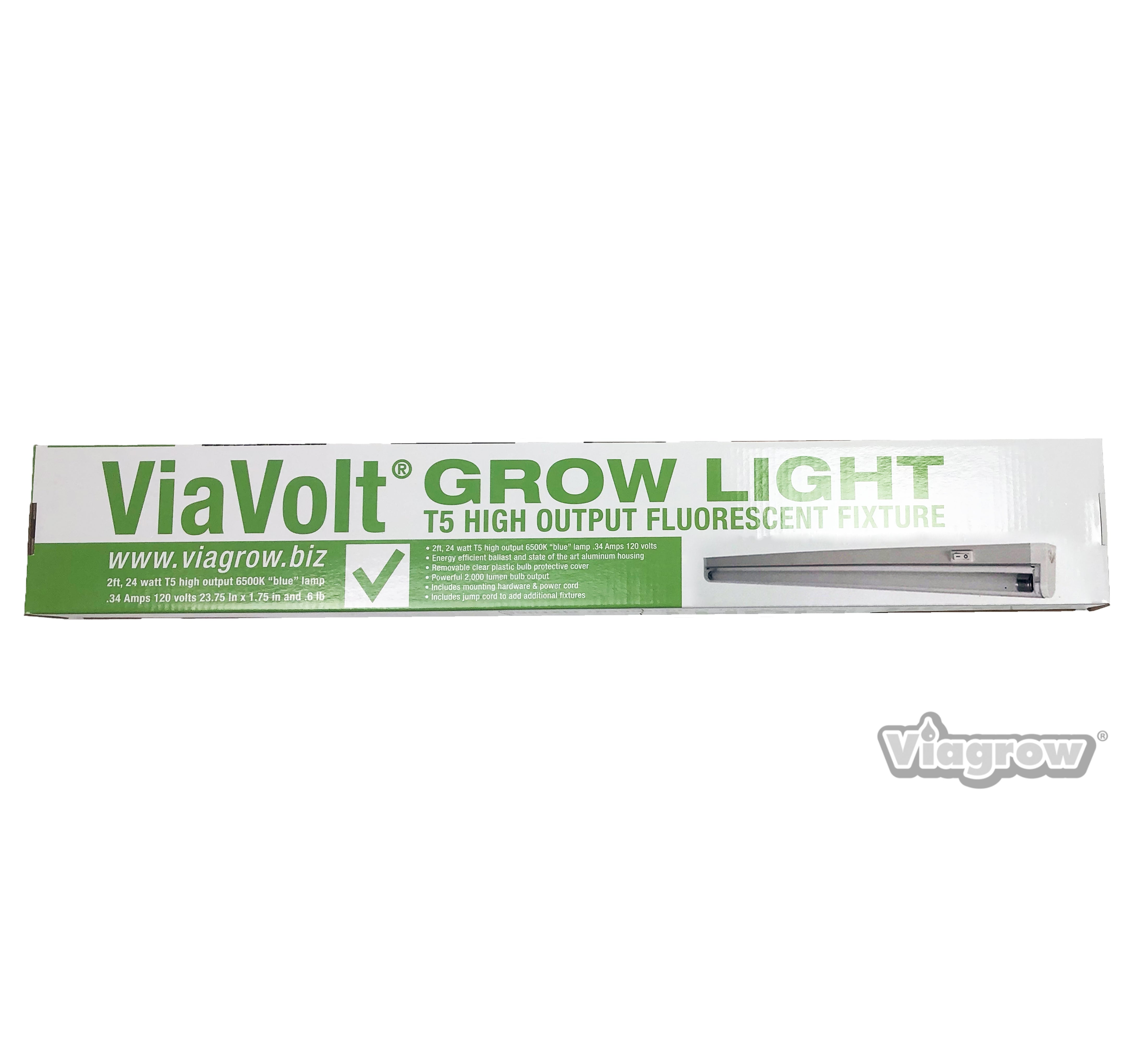 ViaVolt 2 FT. T5 High 1-Bulb Output Fluorescent Grow Light Fixture