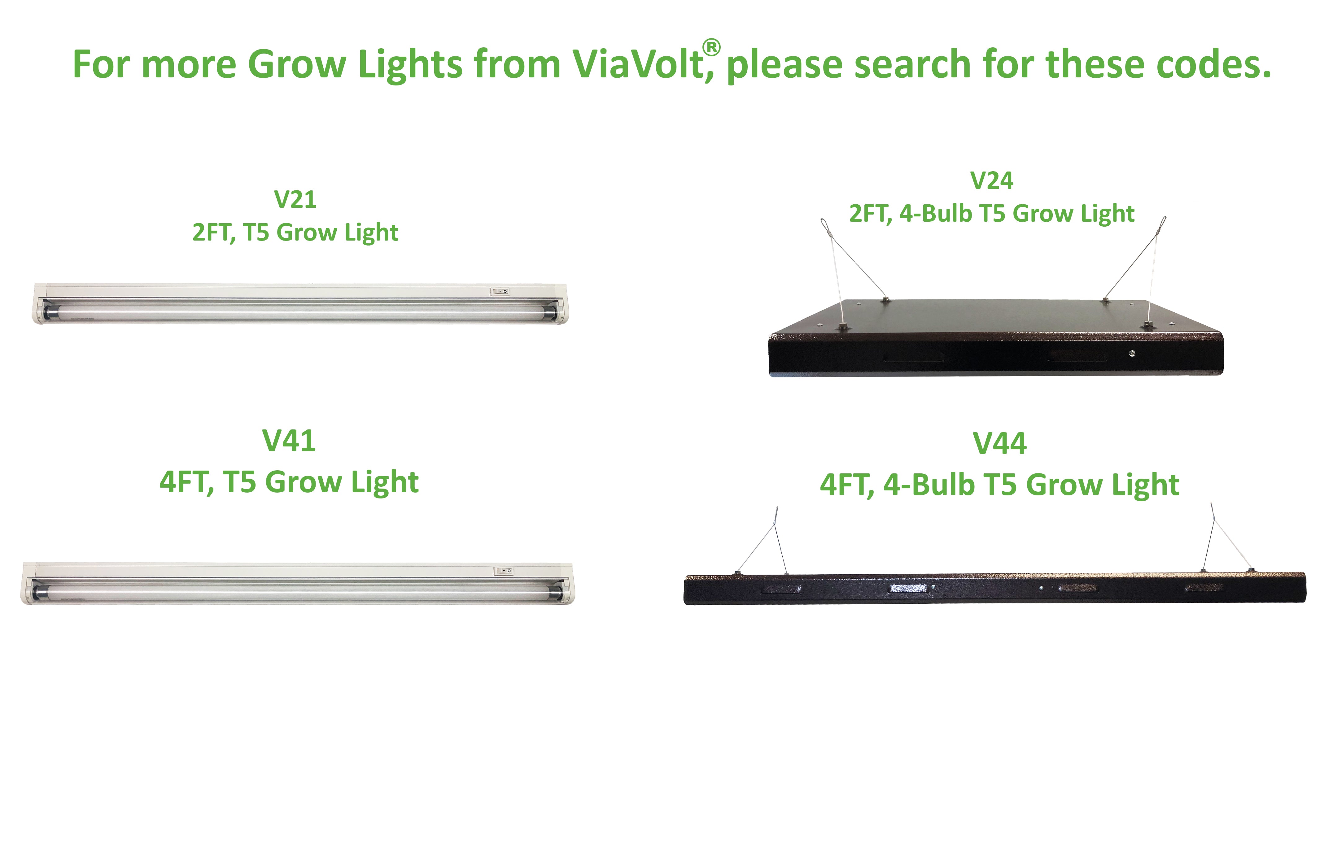 ViaVolt 2 FT. T5 High 1-Bulb Output Fluorescent Grow Light Fixture