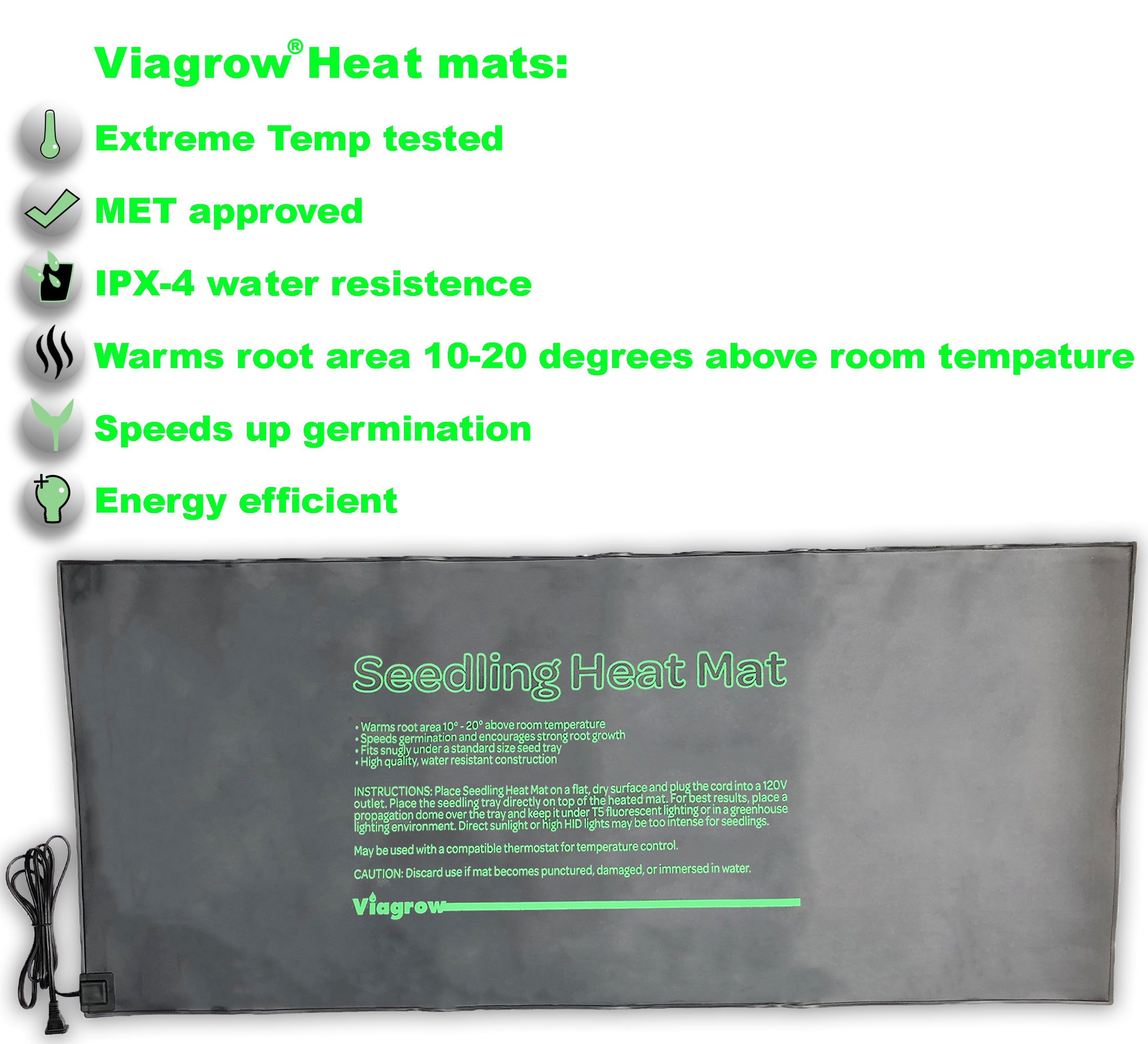 Viagrow Quad Tray, MET Standard Heat Mat and Thermostat, 48”20”