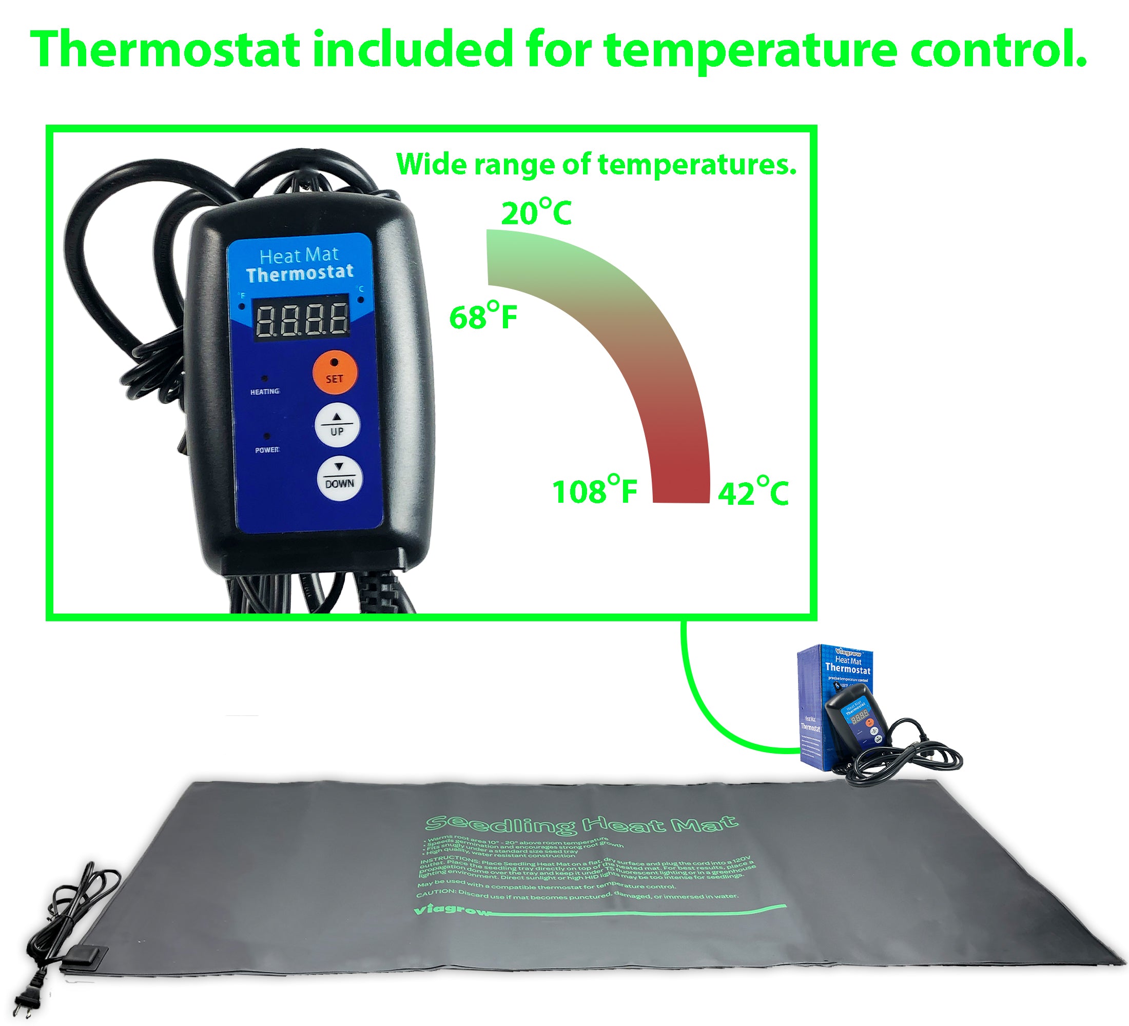 Viagrow Quad Tray, MET Standard Heat Mat and Thermostat, 48”20”