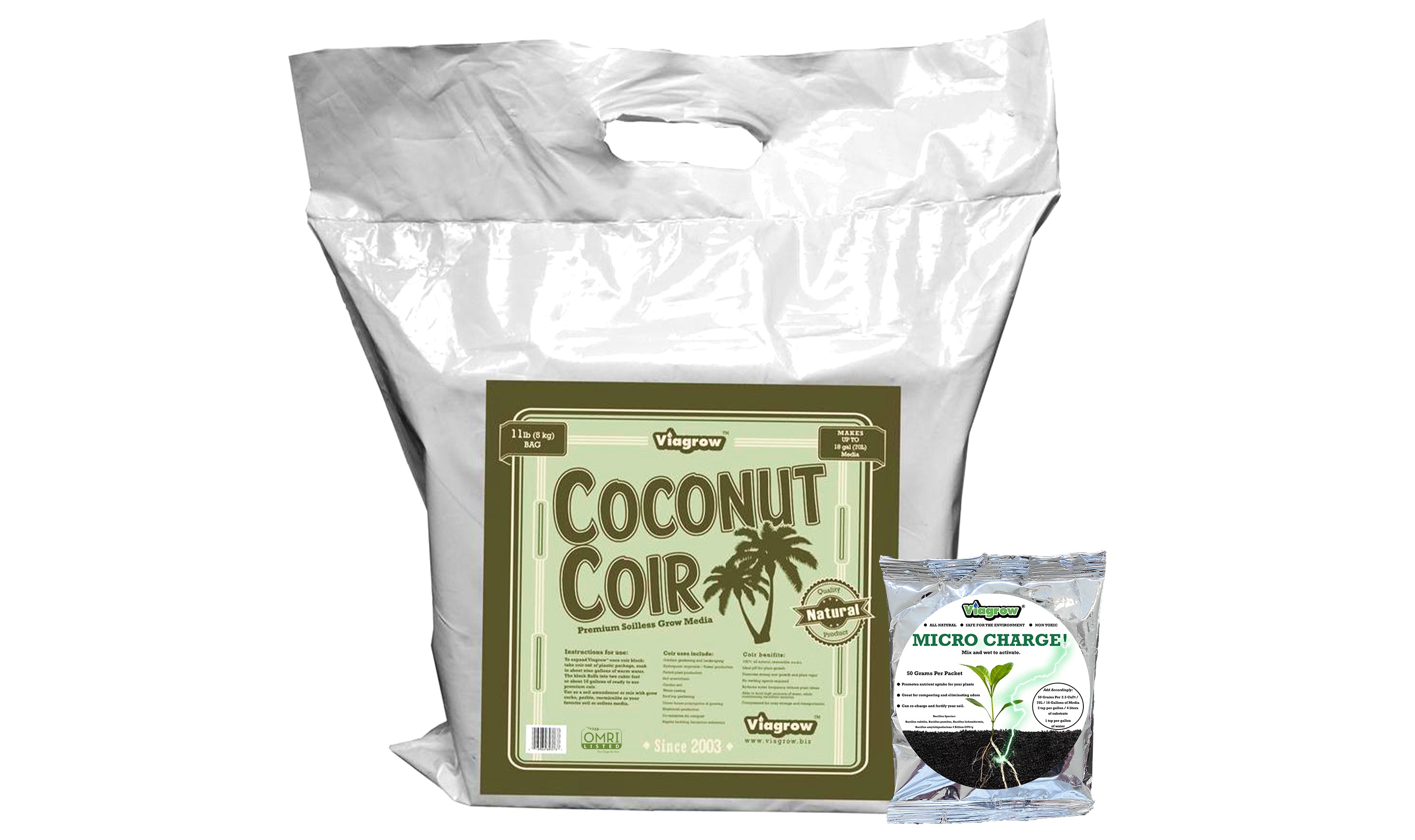 Coconut Coir Block of Soilless Media with Micro Charge, Makes Approx. 18 Gal./2.4 cf/68