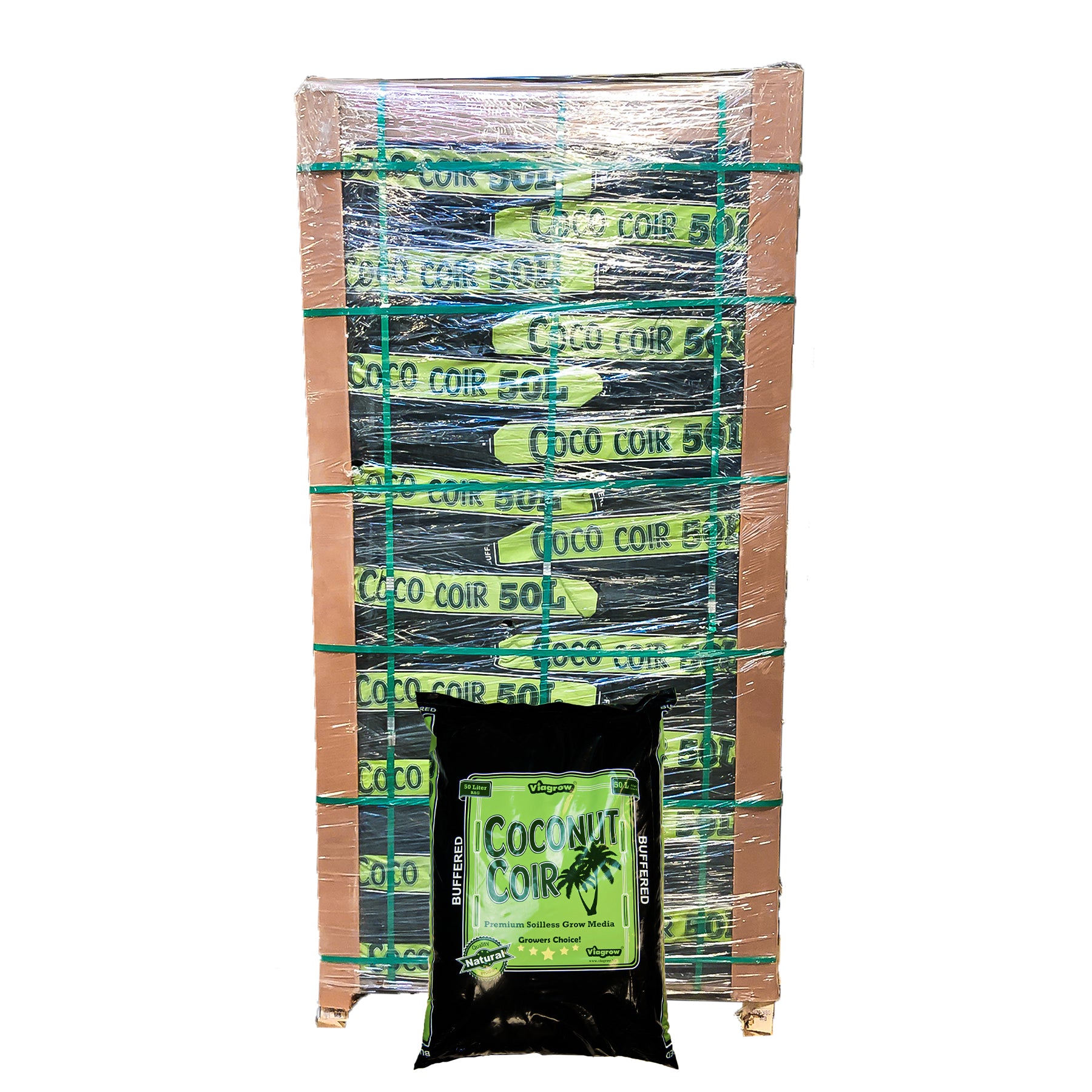 Viagrow Coco Coir Medio de cultivo de coco premium tamponado 50L / 52.8 qts /1.5CF/13.2Gals, Pallet, 90 Bolsas