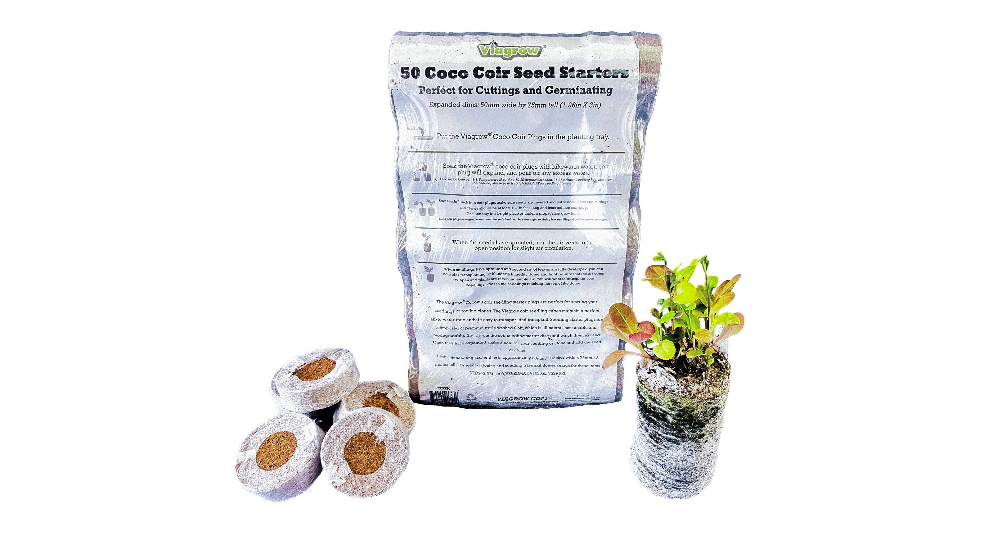 Viagrow Coco Coir Seed Starter Plugs 50 Per Pack, Expandable Coco Discs 50mm (Case of 14)