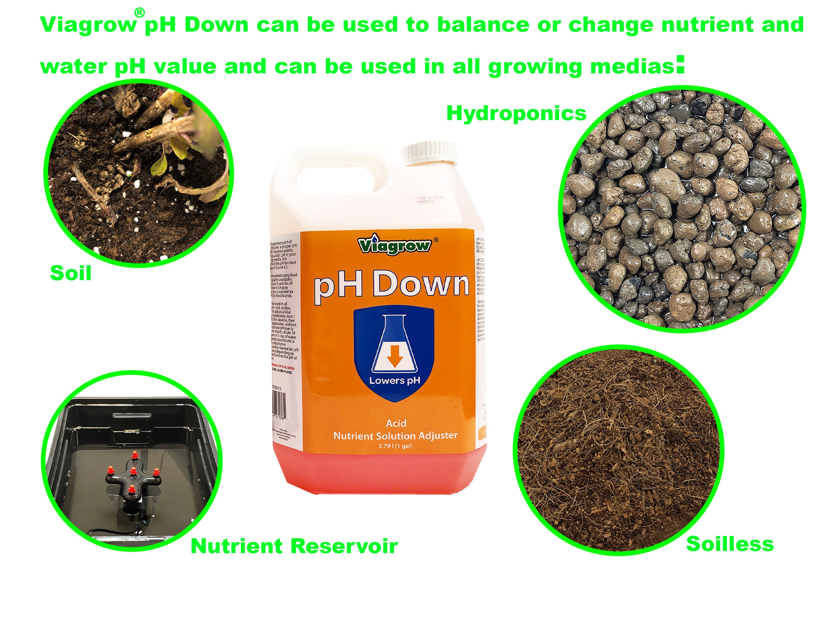 Viagrow 1 Gallon pH Down Liquid Nutrient Adjusting Solution - Acid