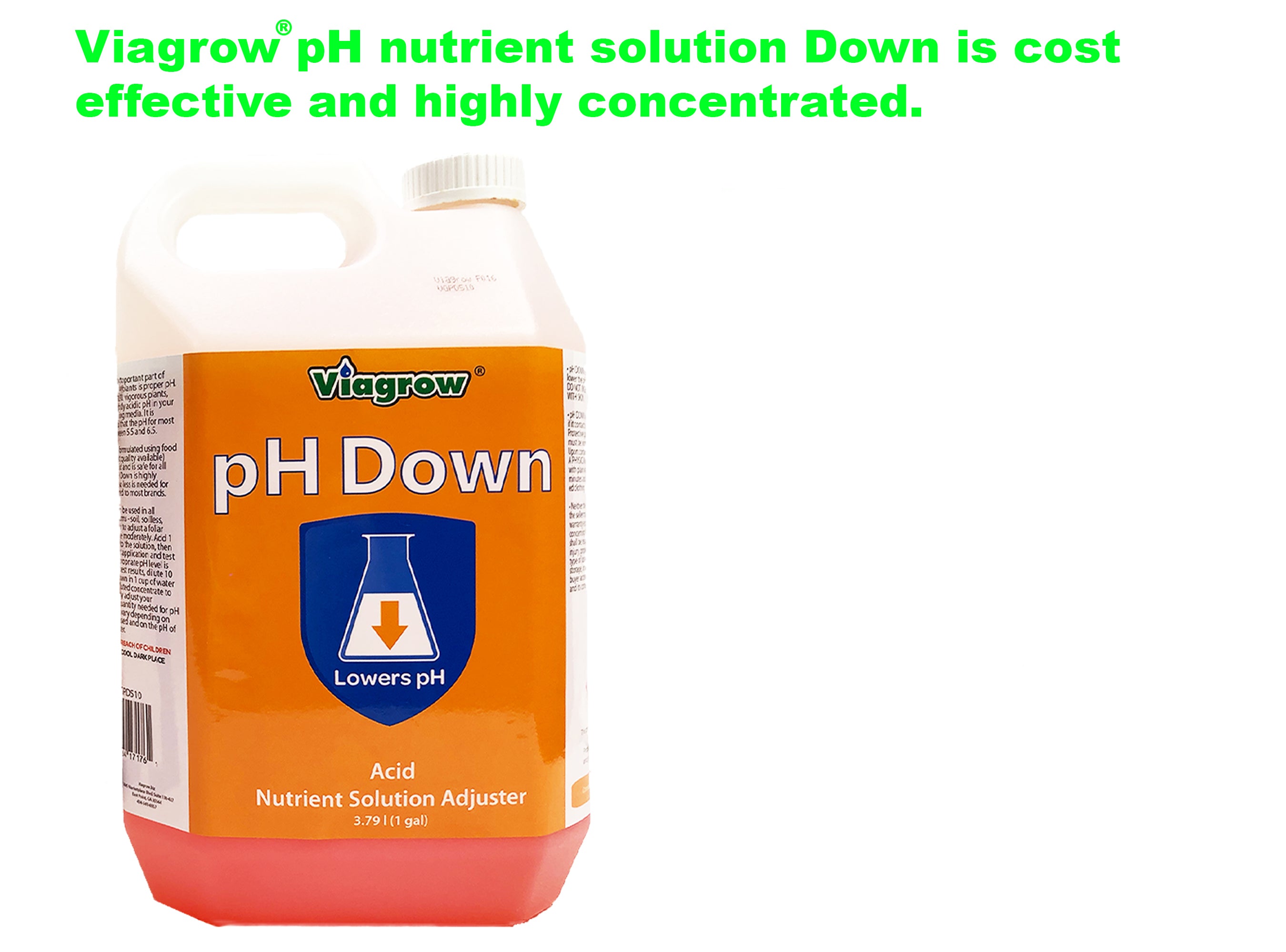 Viagrow VGPD510 Solution d'ajustement des nutriments liquide pH Down, gallon, 6 par caisse