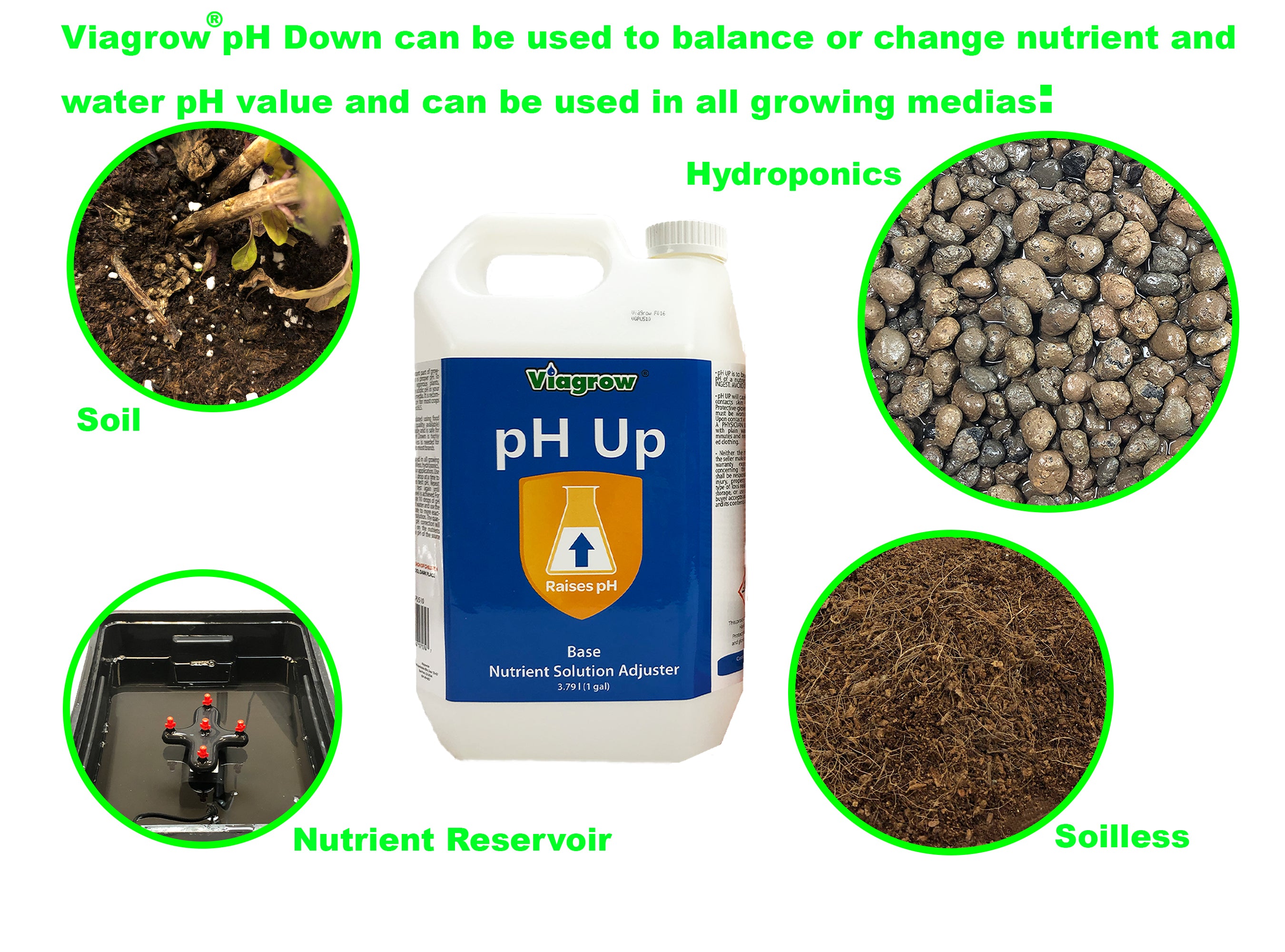 Viagrow 1 Gallon pH Up Liquid Nutrient Adjusting Solution - Base