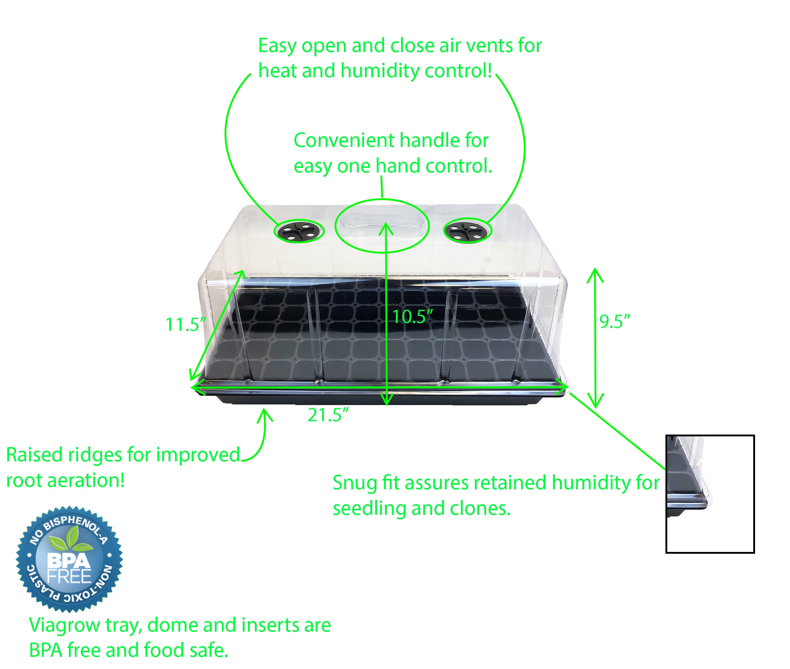 Viagrow Seedling Germination Kit with Tall 7 in. Dome, Tray, Insert and Seedling Media, 10 Pack