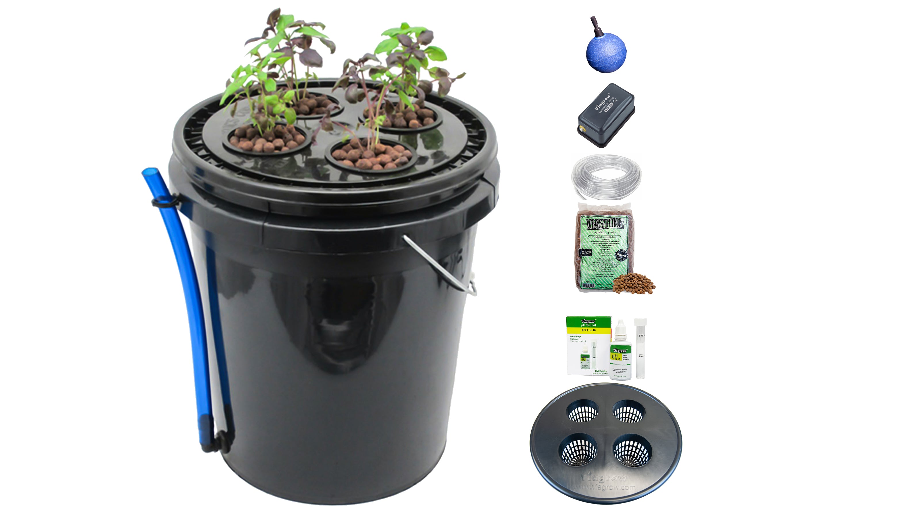 Viagrow Hydroponic Bucket, 4-Site, Black