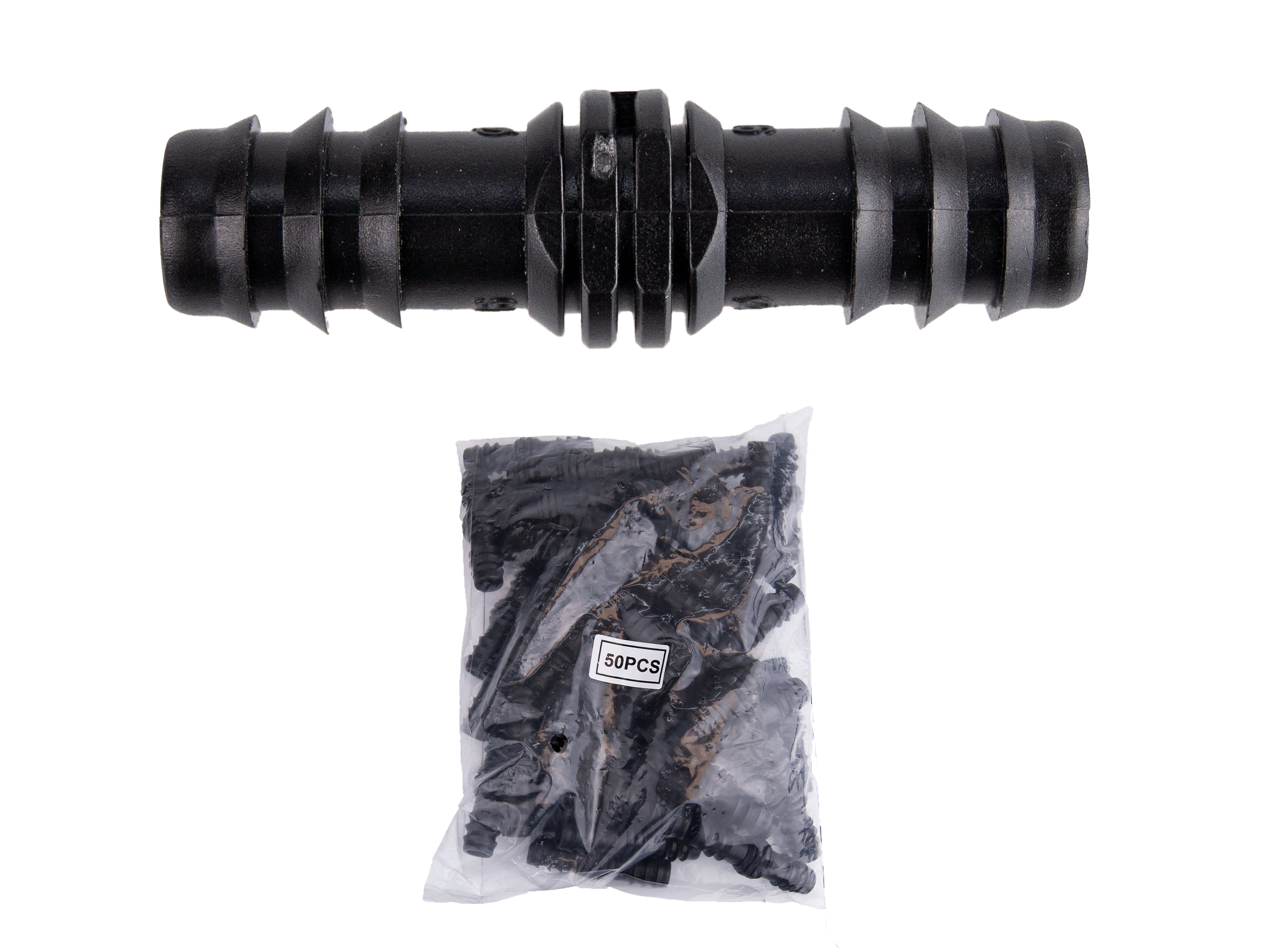 Viagrow Plastic Barbed Straight Connector’s Irrigation Fitting for ½ inch I.D, Black, 50 Units Per Pack