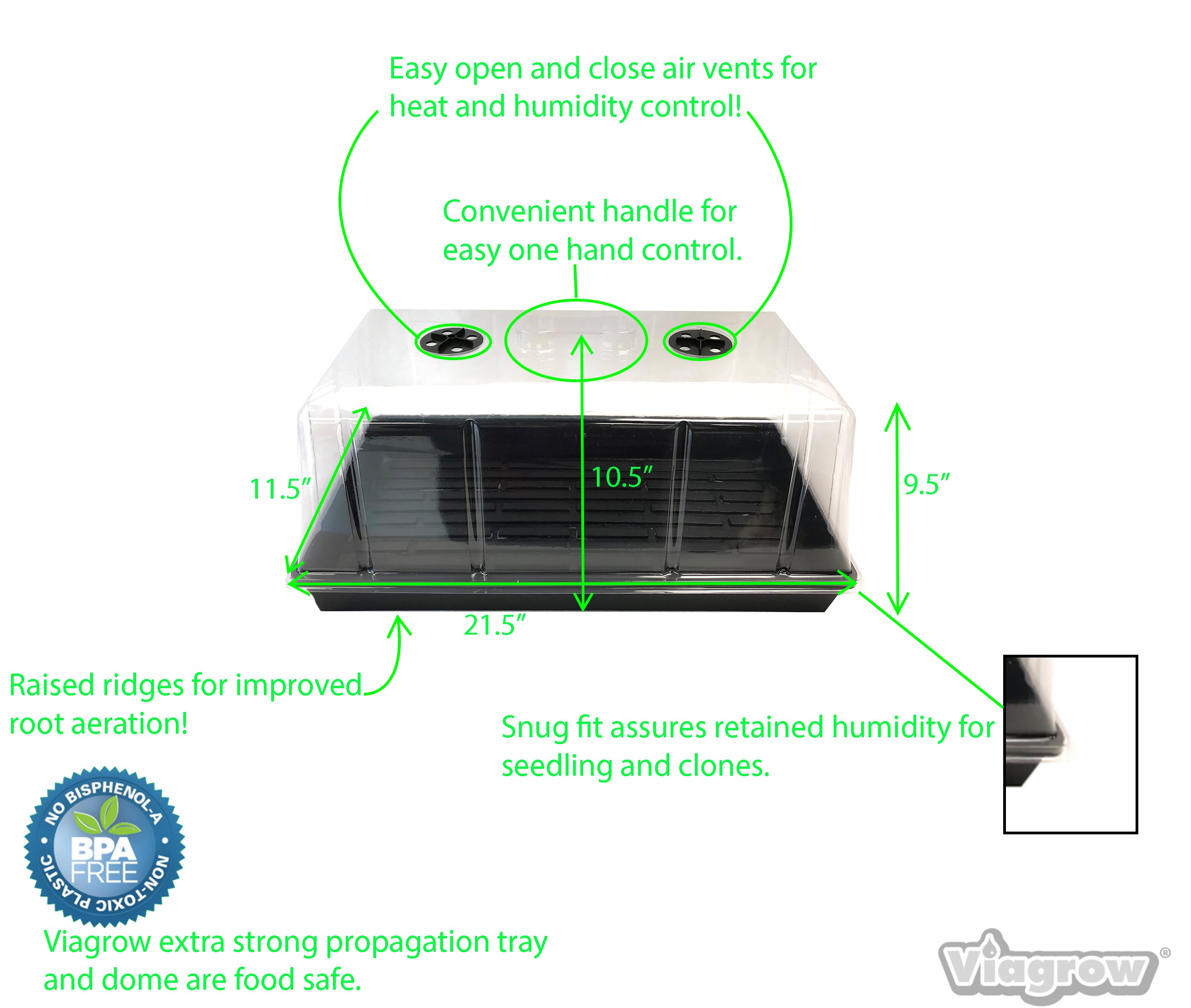 Viagrow Single Propagation Kit with MET Standard Heat Mat, Thermostat, Black