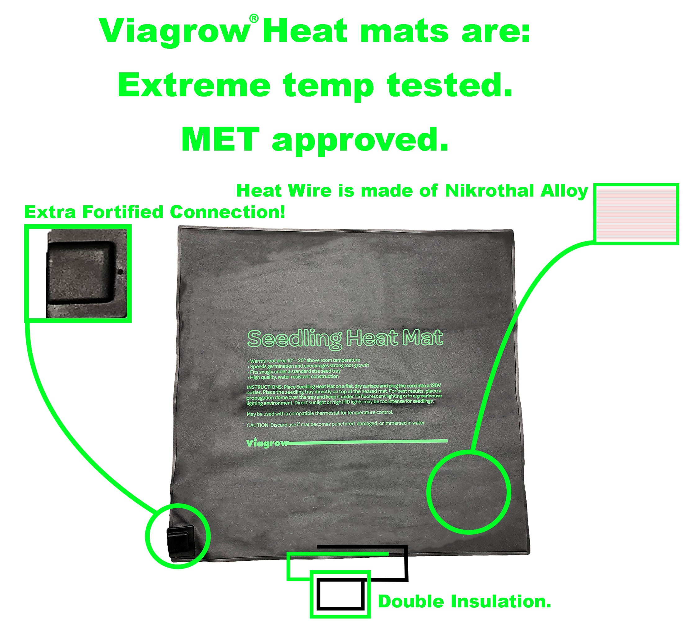 Viagrow Dual Propagation Kit with MET Standard Heat Mat, Thermostat, Black