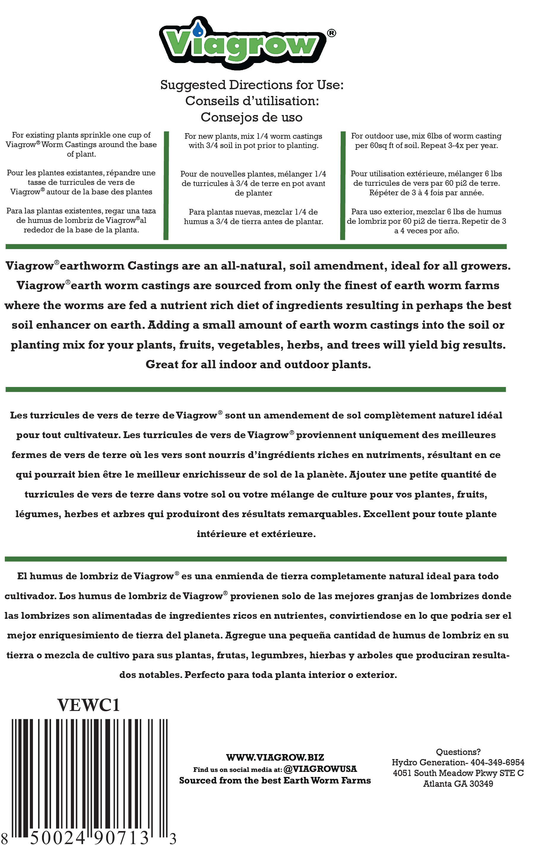 Viagrow 1 lb. Organic Premium Earthworm Castings Natural Soil Builder and Soil Amendment (Packs)