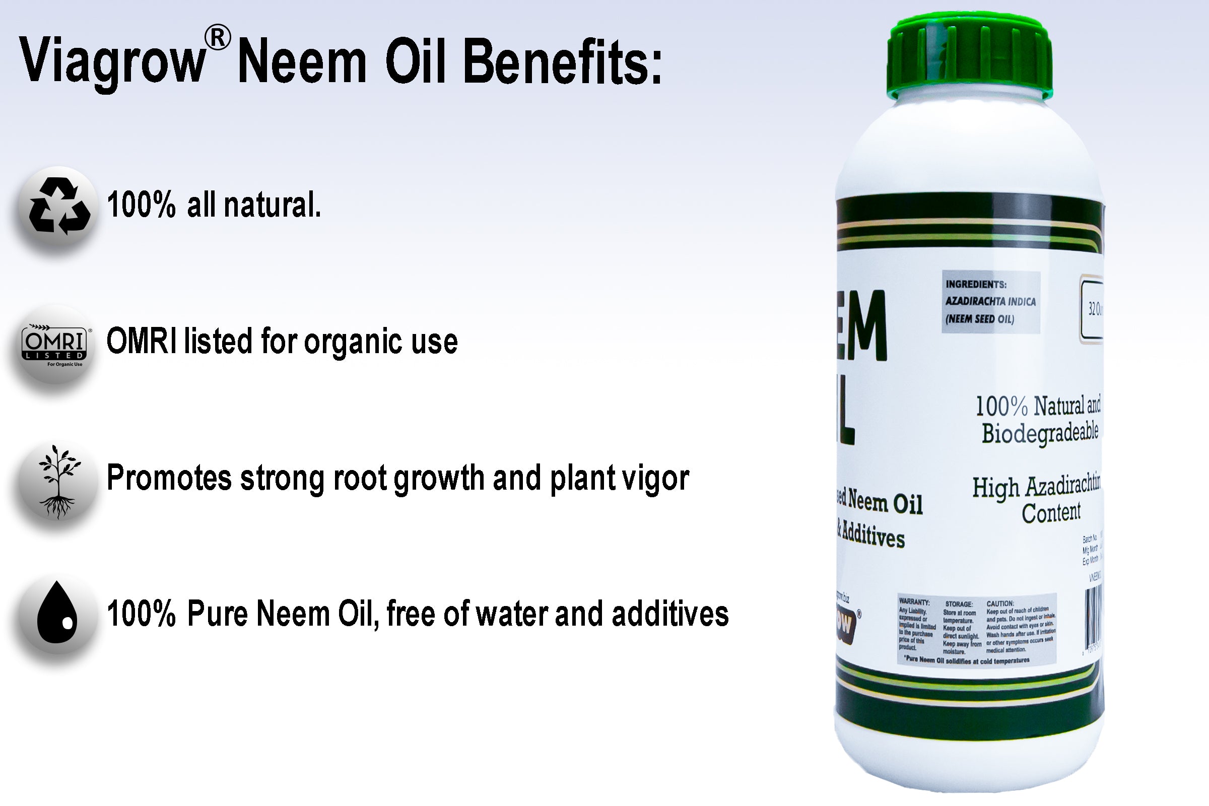 Viagrow 32 oz. Organic Cold Pressed Neem Oil Seed Extract Natural Plant Protection